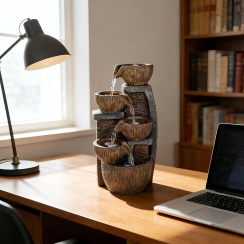 Indoor Desktop Fountain, LED Light Layered Rock Water Waterfall Fountain, 13.77 x 5.51 x 6.69 in, Indoor Desktop Decoration, Quiet and Relaxing Indoor Water Feature Decoration in Saudi Arabia