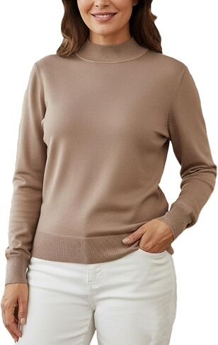 MessBebe Women's Mock Turtle Neck Sweater Slim Fit Long Sleeve Lightweight Knit Pullover Jumper Tops for Fall Winter in Saudi Arabia