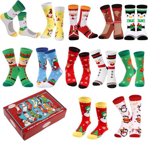 CCINEE 12 Pairs Christmas Holiday Socks Unisex, Festive Christmas Socks Bulk Novelty Cozy Cotton Sock for Adults Women Men Winter Xmas Holiday Gifts Stocking Stuffers in Saudi Arabia