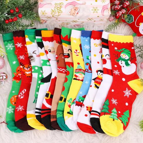 CCINEE 12 Pairs Christmas Holiday Socks Unisex, Festive Christmas Socks Bulk Novelty Cozy Cotton Sock for Adults Women Men Winter Xmas Holiday Gifts Stocking Stuffers in Saudi Arabia
