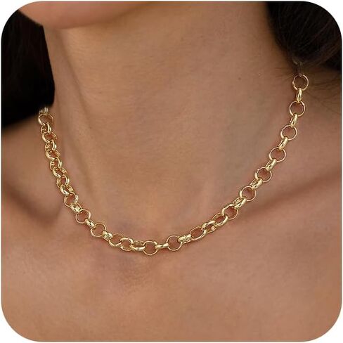 Gold Necklace for Women, 14K Gold Plated Chunky Cuban Link Chain Herringbone Paperclip Box Chain Choker Necklaces for Women Trendy Non Tarnish Jewelry Gifts in Saudi Arabia