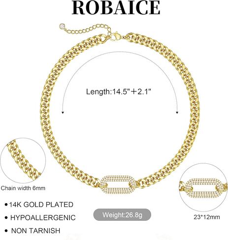 Gold Necklace for Women, 14K Gold Plated Chunky Cuban Link Chain Herringbone Paperclip Box Chain Choker Necklaces for Women Trendy Non Tarnish Jewelry Gifts in Saudi Arabia