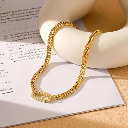 Gold Necklace for Women, 14K Gold Plated Chunky Cuban Link Chain Herringbone Paperclip Box Chain Choker Necklaces for Women Trendy Non Tarnish Jewelry Gifts in Saudi Arabia