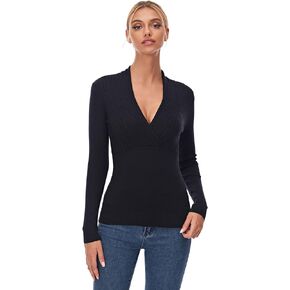 AmélieBoutik Women Crossover V Neck Empire Waist Long Sleeve Sweater Top
