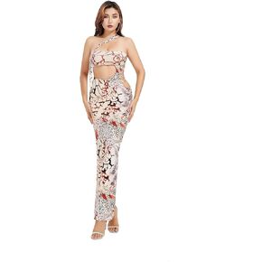 Women's Sexy Summer Cut Out Split Maxi Long Dress One Shoulder Sleeveless Bodycon Party Club Nightout Cocktail