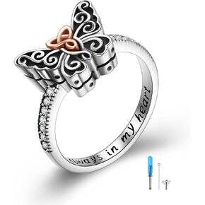 925 Sterling Silver Butterfly Urn Ring for Ashes,Celtic Knot Memorial Keepsake Jewelry Always in My Heart Cremation Ring for Women