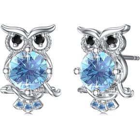 POPKIMI Owl Gifts for Women Girls Owls Earrings for S925 Sterling Silver Owl Stud Earrings Owl Jewelry Gifts for Girls Daughter Granddaughter, July Birthstone Earrings