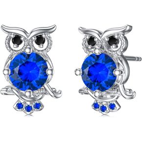 POPKIMI Owl Gifts for Women Girls Owls Earrings for S925 Sterling Silver Owl Stud Earrings Owl Jewelry Gifts for Girls Daughter Granddaughter, July Birthstone Earrings