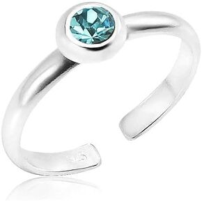 SILVERLINE JEWELRY - 925 Sterling Silver Birth Month Cz Stone Adjustable Stackable Open Toe Rings