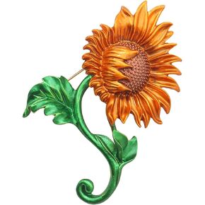 Enamel Yellow Sunflower Brooch.Green Leaves Sun Flower Lapel Brooch,Charm Sunflower Brooch Pin for Women Coat Flowers Brooch