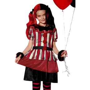 BesserBay Halloween Girls Killer Clown Costume Red Creepy Clown Dress Outfit 4-12 Years