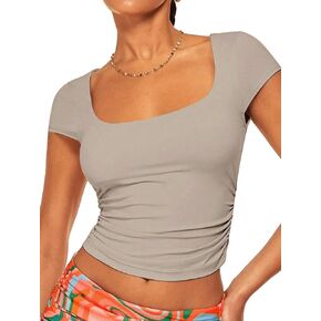 Crop Tops for Women Trendy Summer Tops Short Sleeve Shirts for Women Going Out Tops for Women Square Neck Tops for Women
