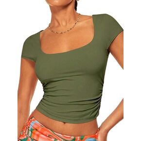 Crop Tops for Women Trendy Summer Tops Short Sleeve Shirts for Women Going Out Tops for Women Square Neck Tops for Women