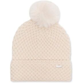 STEVE MADDEN Women's Waffle Knit Beanie with POM, Ivory