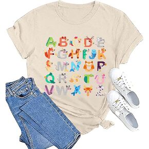 Teacher Shirt Women Teaching Tshirt Funny ABC Animals Alphabet Graphic Tee Top Cute Kindergarten Teachers Gift T-Shirt