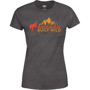 Ford Bronco Ladies Shirt, Built Wild, Short Sleeve Crew Neck, Charcoal Heather