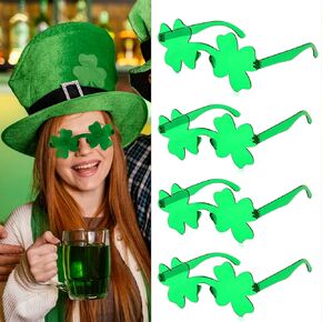IOHLNG 4PCS St. Patrick's Day Shamrock Sunglasses Irish Four Leaves Clover Green Glasses