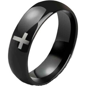 8mm Tungsten Carbide White Cross Ring Wedding Engagement Black Domed Band for Him Her Smooth