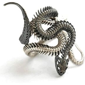 Dan's Collectibles and More Snake Serpent Ring Double Skeleton Silver Black Ouroboros Cobra Diamond Leviathan Poseidon Coiled Jungle Sea Beach Pirate HP Lovecraft Cobra Resize-able (DBLSKLSNK)