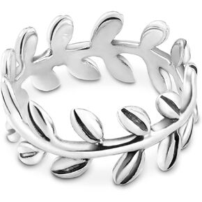 AeraVida Peace Within Olive Leaf Wrap Eternity Band Sterling Silver Ring