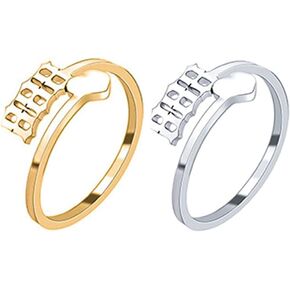 JczR.Y Angle Number Rings 000-999 Lucky Number Heart Open Ring Adjustable Dainty Stainless Steel Love Heart Ring Charm For Women Men Fahion Jewelry 2Pcs/Set