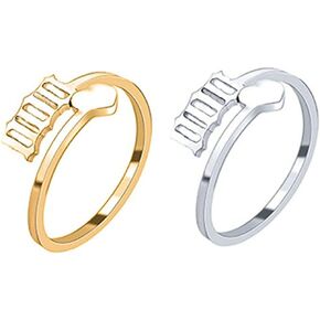 JczR.Y Angle Number Rings 000-999 Lucky Number Heart Open Ring Adjustable Dainty Stainless Steel Love Heart Ring Charm For Women Men Fahion Jewelry 2Pcs/Set