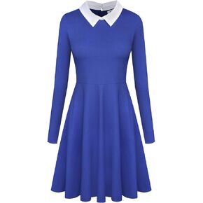 Aphratti Women's Long Sleeve Peter Pan Collar A-Line Fit and Flare Skater Dress Casual Fall Halloween Costumes Adult