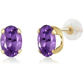 Gem Stone King 14K Yellow Gold Purple Amethyst Stud Earrings For Women (2.00 Cttw, Gemstone December Birthstone, Oval 8X6MM)