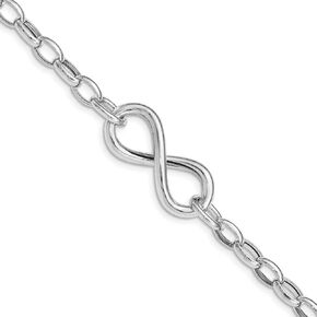 Solid 925 Sterling Silver Infinity Love Knot Symbol Link Bracelet - with Secure Lobster Lock Clasp 7.5" (Width = 12mm)