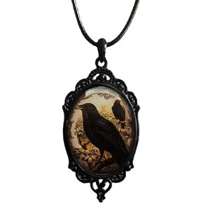 BaBakiak Raven Cameo Glass Necklace - Hugin and Munin Pendant - Crow Animal Jewelry of Norse Mythology Amulet, Zinc, No Gemstone in Kuwait