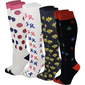 Different Touch 4 Pairs Compression Moderate (15-20 mmHg) Cotton Knee High Socks