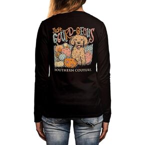 تي شيرت من القطن بأكمام طويلة من Southern Couture Just Gourd-geous Pumpkin Puppy Dark Chocolate Brown in Kuwait