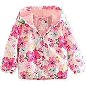 Toddler Boys Girls Jacket Hooded Trench Flower Lightweight Kids Coats Windbreaker Outdoor