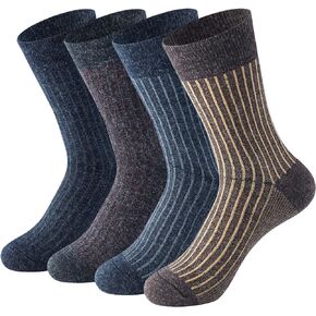 LifeWheel Men's 4 Pack Warm Wool Socks Thick Thermal Cushion Winter Crew Dress Socks for Cold Weather