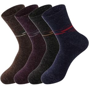 LifeWheel Men's 4 Pack Warm Wool Socks Thick Thermal Cushion Winter Crew Dress Socks for Cold Weather