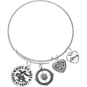 Infinity Collection Sister Charm Bangle Bracelet for Women- Side By Side or Miles Apart, We are Sisters Connected By the Heart Jewelry, Gift for Sisters