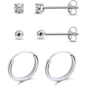 Mens Earrings Stud Hoop Cartilage Earrings for Women Girls Teens Sterling Silver 10mm Endless Hoops 2mm Tiny CZ Cubic Zirconia and Ball Bead Piercing Studs Multipack Set of 3 in Kuwait