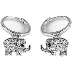 Small Elephant Dangle Hoop Earrings for Women Girls Sterling Silver with Charm Cubic Zirconia Cute Animal Pet Drop Cartilage Huggie Hoops Sensitive Ear Earring Dainty Jewelry for Daughter (Silver)