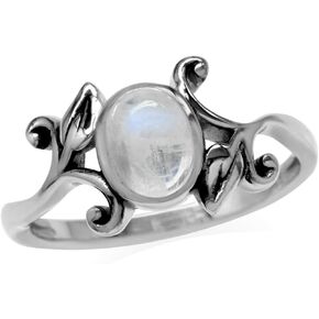 Silvershake 8X6mm حقيقية البيضاوي كابوشون حجر 925 فضة ليف خمر مستوحاة خاتم للنساء أو المراهقين in Kuwait