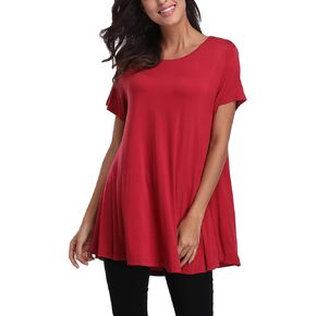 Women's Summer Tunic Tops Loose Fit Short Sleeve Shirts Casual Tops Round Neck Tunics for Leggings in Kuwait