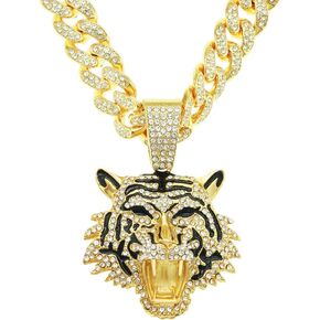LUREME Hip Hop Jewelry Gold Leopard Head Pendant Necklace, Bull Tiger Necklace for Mens with Cuban Chains (nl006314)