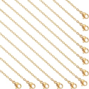 Beebeecraft 1 Box 12Pcs Rolo Chain Necklaces 18K Gold Plated Stainless Steel Belcher Chain Replacement Necklace 19.76 inch Long for Men Women