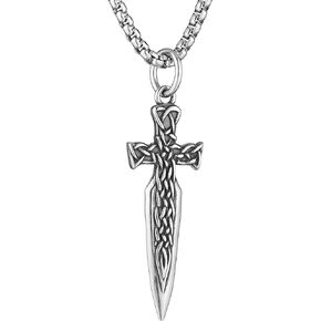HZMAN Sword Necklace for Men Boys Stainless Steel Gothic Retro Celtic Knot Knight Sword Pendant with 24 Inches Chain