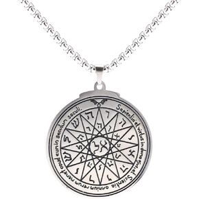 Stainless Steel Fourth Pentacle of Mercury Pendant Necklace Key of Solomon Seal Round Charm Wide Chain Talisman Jewelry for Men