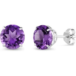 Gem Stone King 14K White Gold Purple Amethyst Stud Earrings For Women (2.40 Cttw, Gemstone February Birthstone, Round 7MM)