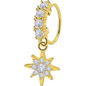 Pierstyles 20G Dangle Nose Ring Hoop Surgical Steel Cross Star Moon CZ Cartilage Earrings for Women Dangling Hoops Nose Nostril Piercing Jewelry White Gold Black