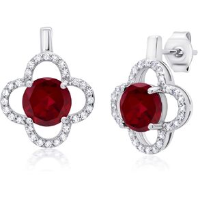 925 Sterling Silver Clover Stud Earrings for Women with Push Backs Genuine White Topaz Accents and 7mm Round Gemstone by MAX + STONE