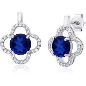 925 Sterling Silver Clover Stud Earrings for Women with Push Backs Genuine White Topaz Accents and 7mm Round Gemstone by MAX + STONE