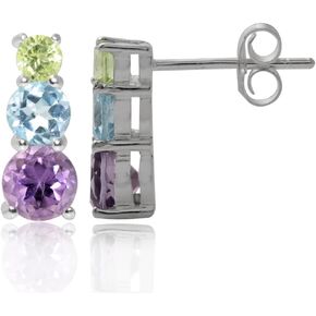 Silvershake 3 Stone Graduated Round Shape White Gold Plated 925 Sterling Silver Post Earrings