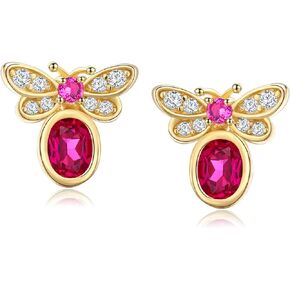 DAYBYDAY Moon-Star-Evil Eye-Bee Earrings 925 Sterling Silver Dainty Cute Created Sapphire/Ruby Studs D Color VVS1 Moissanite Earrings for Women Girls